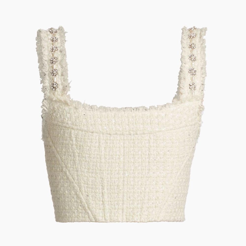 Alice + Olivia Cream Vincenta Tweed Top